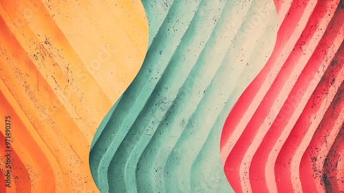 Vibrant and textured abstract background with wavy lines in orange, teal, and pink, perfect for modern design and artistic projects.