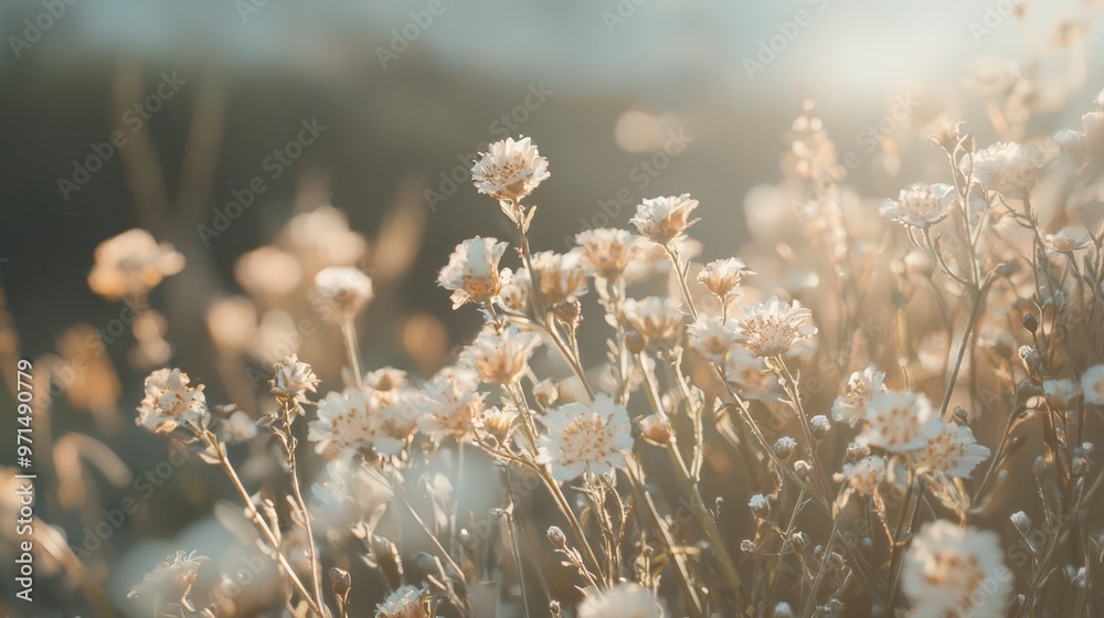 A tight shot of numerous blooms with sunlight filtering through their petals atop creates a blurred backdrop A tight shot of numerous blooms with sunlight filtering through their petals atop creates a blurred backdrop