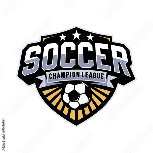 Vintage badge emblem Football soccer sport team club league logo with shield and ball concept icon vector
