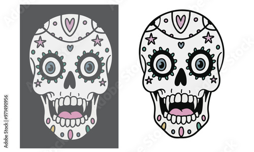 vector monochrome vintage skullGeometric Skull and Foliage Edgy Monochromatic Design for Apparel and Bold TShirt Graphic.eps