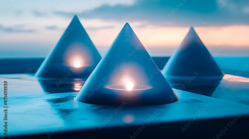 Paysage abstrait futuriste avec cônes lumineux