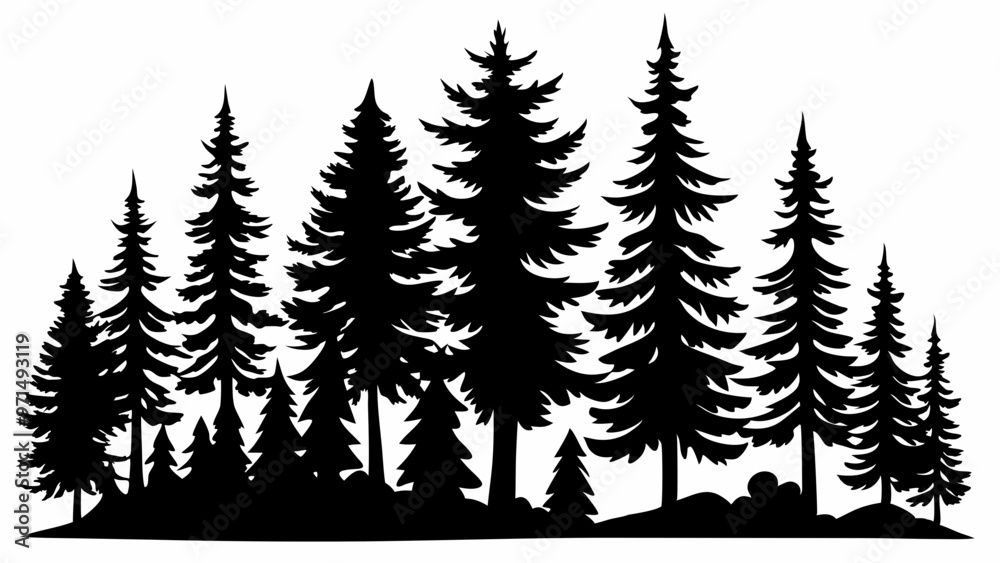 Obraz premium pine tree forest silhouette, Fir trees silhouette. vector illustration