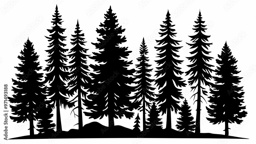 Fototapeta premium pine tree forest silhouette, Fir trees silhouette. vector illustration