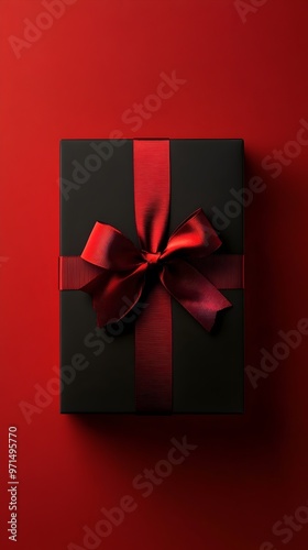 Elegant Vertical Red Gift Box with Red Ribbon for Invitations and Celebrations