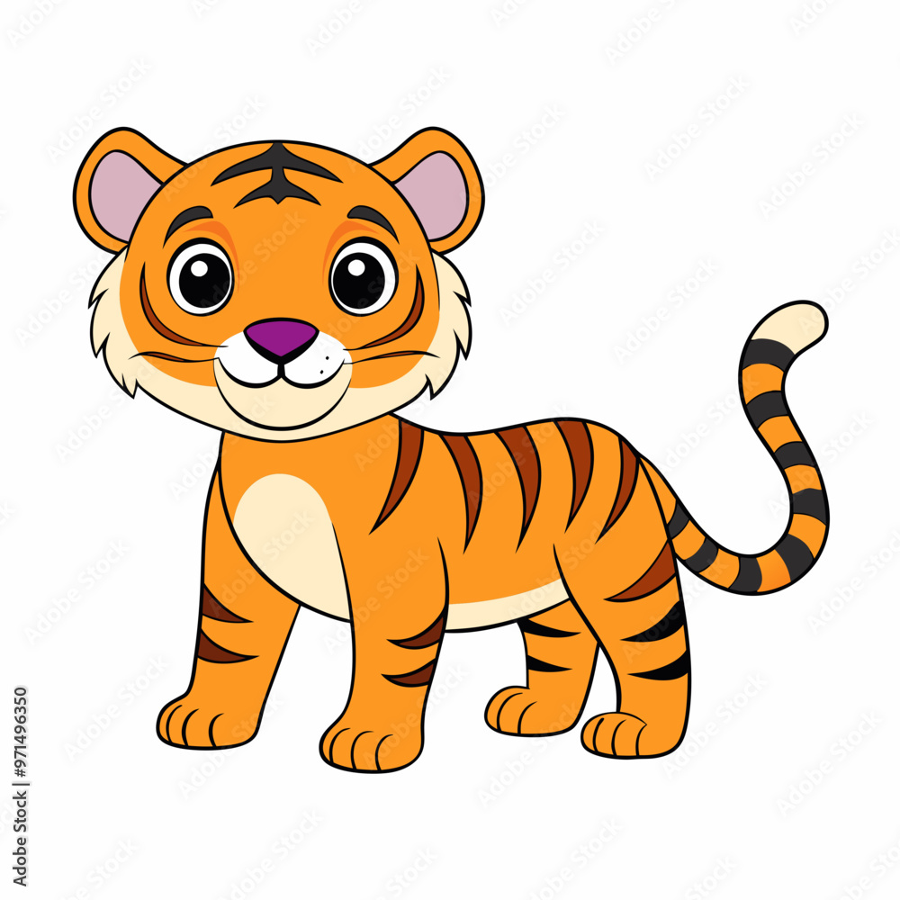 Cute Tiger in Cartoon Style on White Background Vector Illustration, Logo Icon, SVG, Cut Files for Cricut & Silhouette Cute Tiger in Cartoon Style on White Background Vector Illustration, Logo Icon, SVG, Cut Files for Cricut & Silhouette