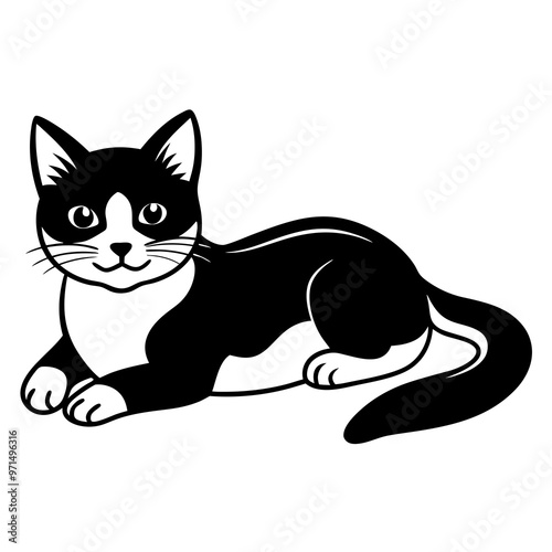 Cute Cat Lying Down and Looking at the Camera  2D Vector Illustration, SVG, Cut Files for Cricut & Silhouette