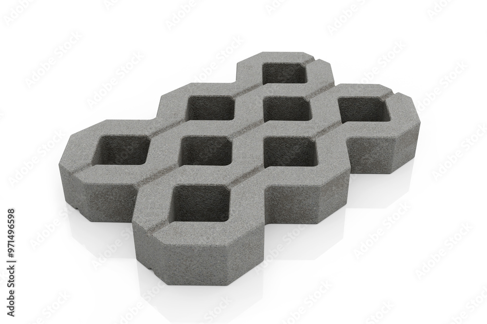 Concrete grass paver. Single openwork grid plate isolated on white background - 3d rendering