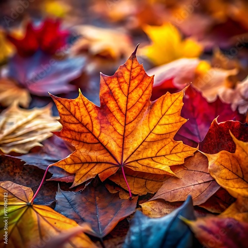 Closeup of vibrant autumn leaves with blurred background