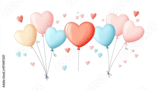 Colorful heart-shaped balloons in pastel shades, perfect for celebrations, parties, and romantic occasions. photo