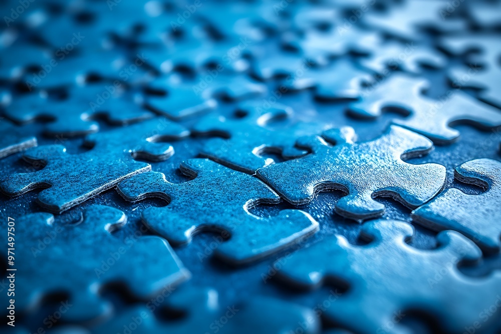 Abstract blue puzzle pieces represent a fragmented mind. Abstract blue puzzle pieces represent a fragmented mind.