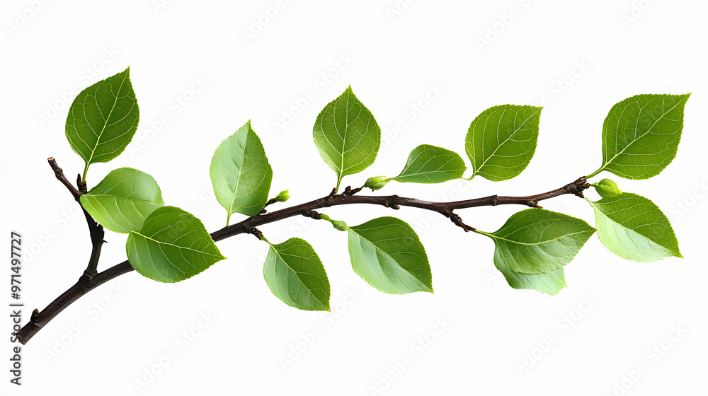 A green branch with leaves, showcasing nature's beauty and plant life. A green branch with leaves, showcasing nature's beauty and plant life.