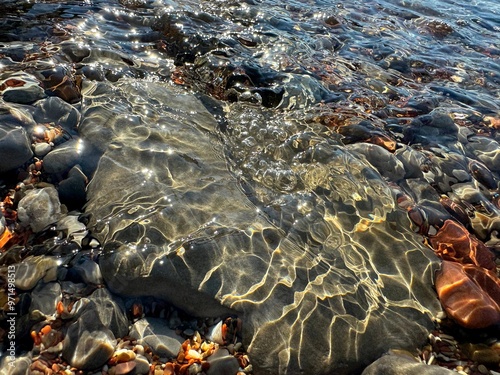 Sea underwater stones and pebbles 