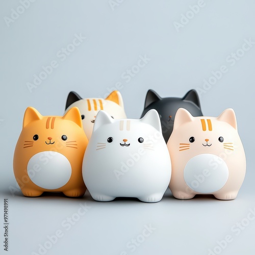 A charming collection of colorful cartoon cat figurines, perfect for adding cuteness to any decor or collection.