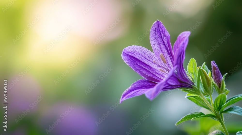A purple flower with distinct green leaves in the foreground against a softly blurred backdrop of similar purple blooms A purple flower with distinct green leaves in the foreground against a softly blurred backdrop of similar purple blooms