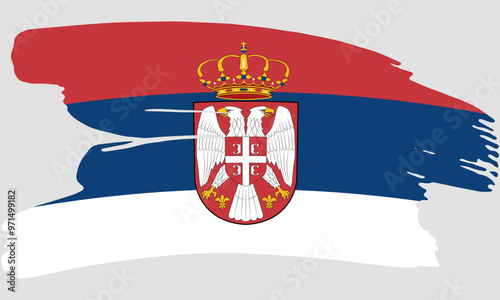 Serbia flag brush paint texture. Grunge Serbia flag. Serbia emblem brush concept