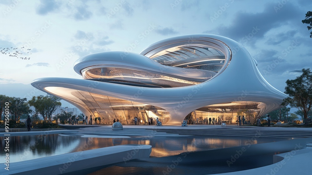 Acclaimed architect unveiling a new iconic building with a futuristic design, capturing the attention of media and guests. Acclaimed architect unveiling a new iconic building with a futuristic design, capturing the attention of media and guests.