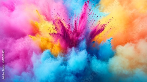 Colorful explosion of powder paint in mid-air, dynamic and vibrant, symbolizing celebration and creativity.