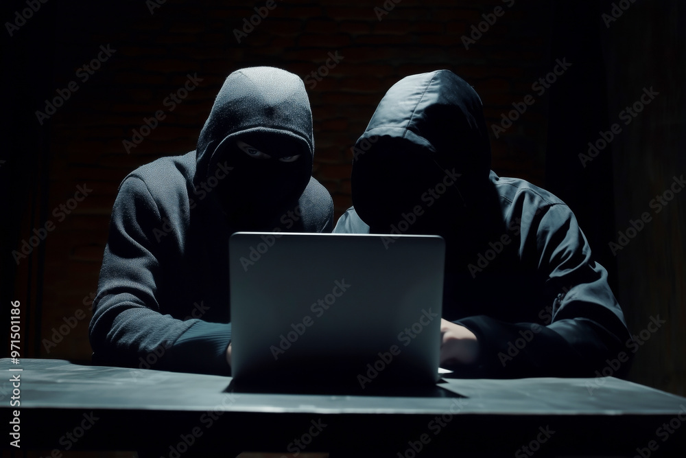 Hacker stealing data from laptop Hacker stealing data from laptop