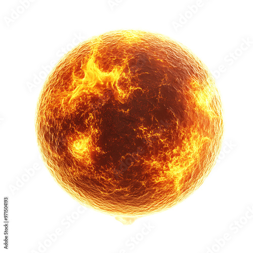 Sun Fireball, Fiery Solar Sphere, Glowing Celestial Body, Bright Sun Illustration, Burning Star, Astronomical Artwork