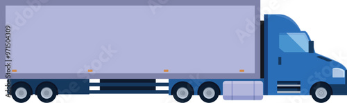 Large blue semi trailer truck is transporting cargo