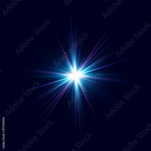 Glowing blue effect with highlights. Abstract blue flash of light. Isolated on transparent background. Art and web design vector.