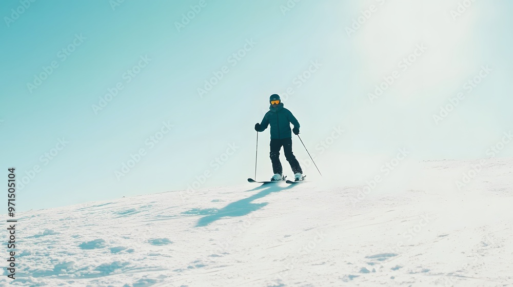 A skier glides down a snowy slope, enjoying a sunny winter day. A skier glides down a snowy slope, enjoying a sunny winter day.