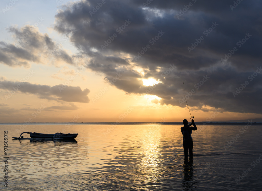 Sunrise Fisherman in Sanur Bali Indonesian Sunrise Fisherman in Sanur Bali Indonesian