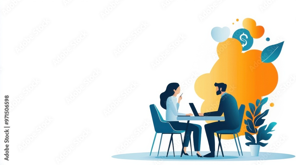 A family of three sits at a dining room table, discussing their financial goals and how to save for their future., flat design illustration A family of three sits at a dining room table, discussing their financial goals and how to save for their future., flat design illustration
