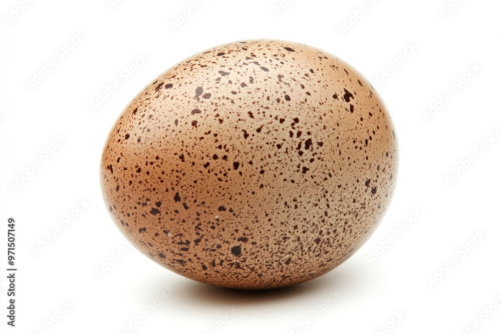 Fototapeta premium Macro View of a Fresh Organic Chicken Egg with Freckles on White Background