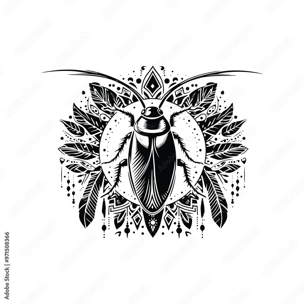 Fototapeta premium cockroach in bohemian black and white silhouette illustration