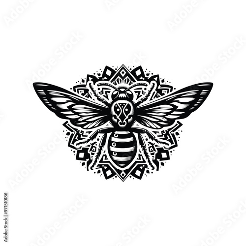 hornet in bohemian black and white silhouette illustration