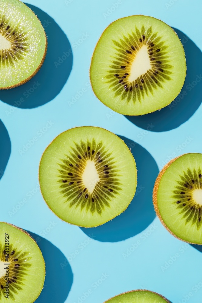 Fototapeta premium Cut Kiwi Fruits on Blue Surface