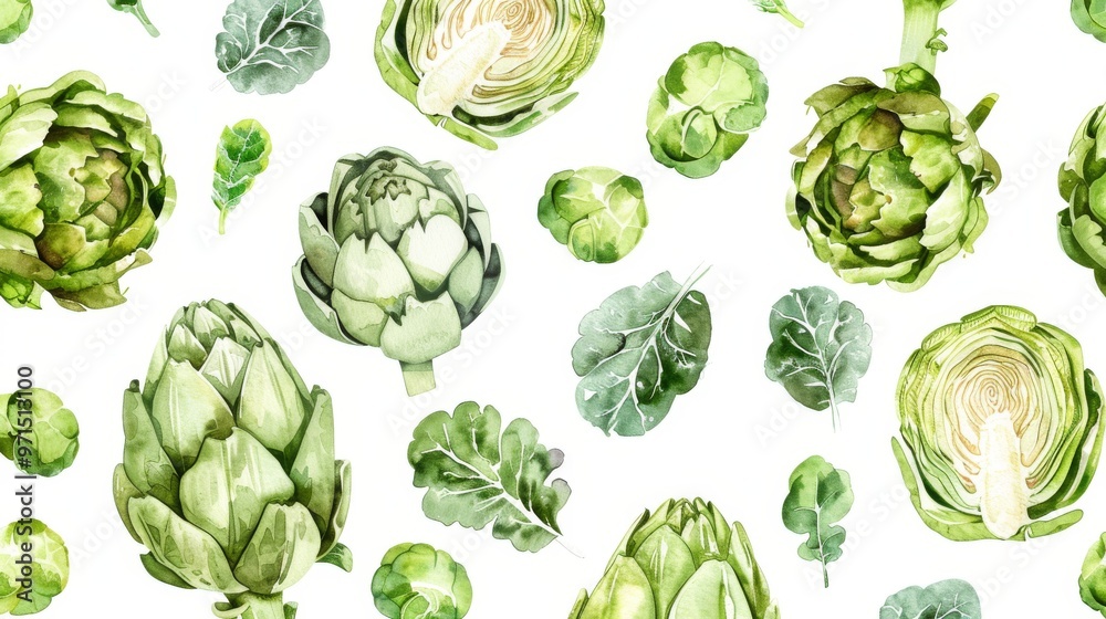 Fototapeta premium Collection of watercolor root vegetables and greens on white background