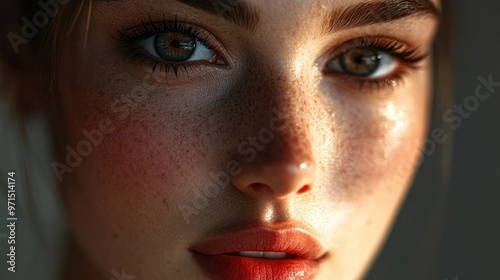 Close-up Portrait of a Woman with Freckles and Sun-kissed Skin