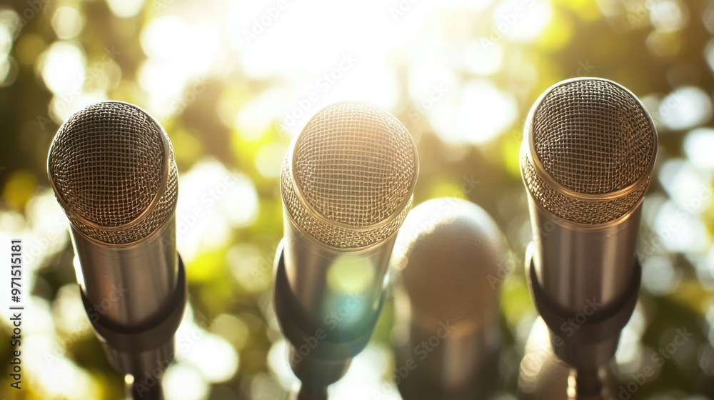 Three Microphones Against a Defocused Background of Trees and Sunlight Three Microphones Against a Defocused Background of Trees and Sunlight