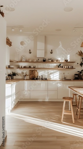 Bright Modern Minimalist Kitchen with Elegant Wooden Accents and Ample Storage