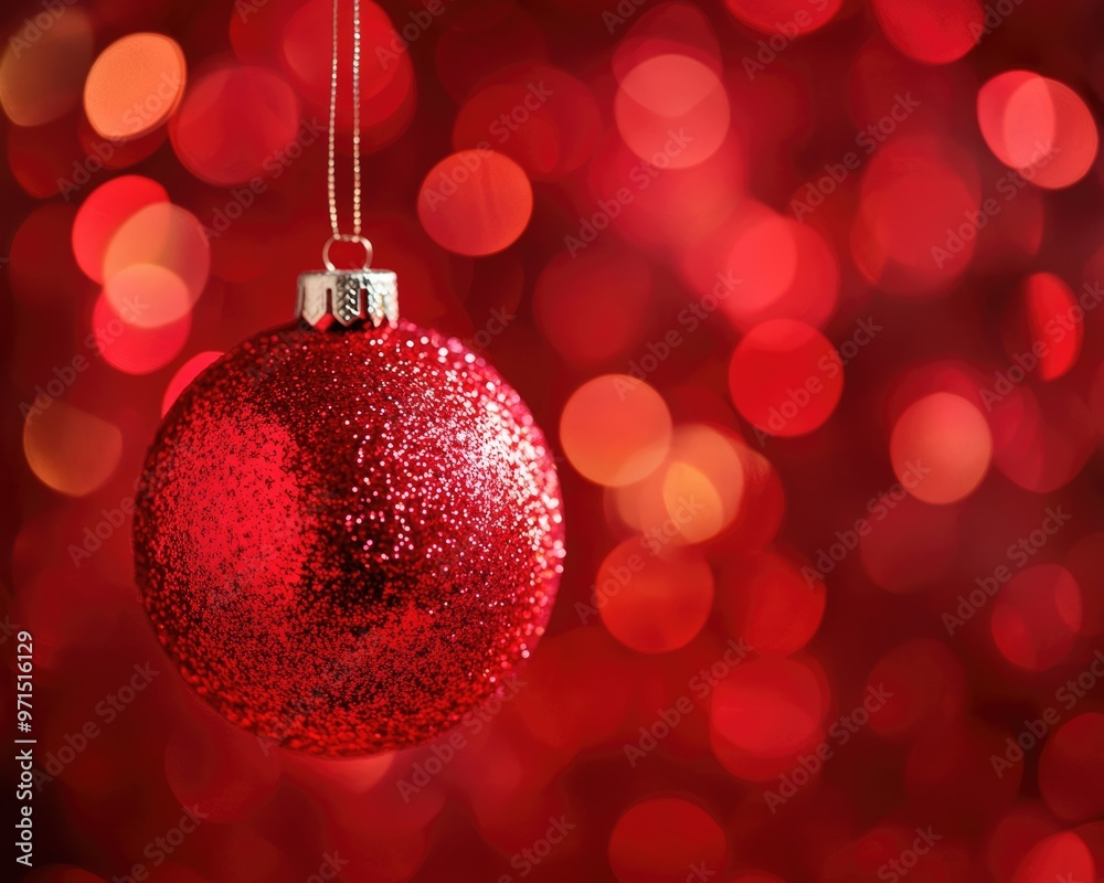 Festive Christmas Bauble in Red and Gold. Shiny Sphere Ornament with Illuminated Glowing Lights Festive Christmas Bauble in Red and Gold. Shiny Sphere Ornament with Illuminated Glowing Lights