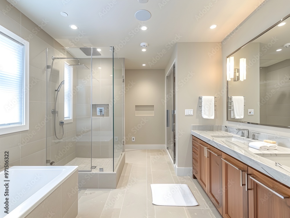 Serene Modern Minimalist Bathroom Design with Sleek Fixtures and Neutral Decor