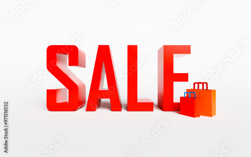 Word sale and shopping bags on white background