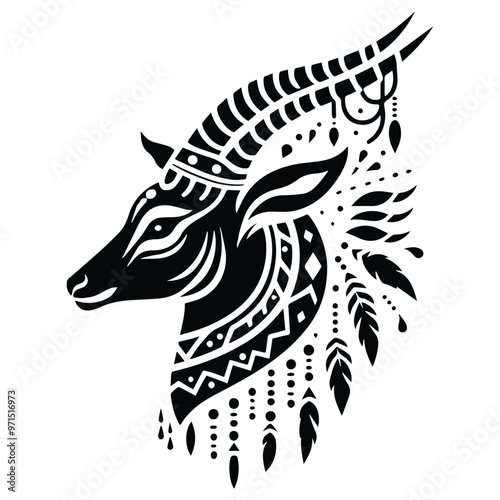 Wallpaper Mural Antelope in bohemian black and white silhouette illustration Torontodigital.ca