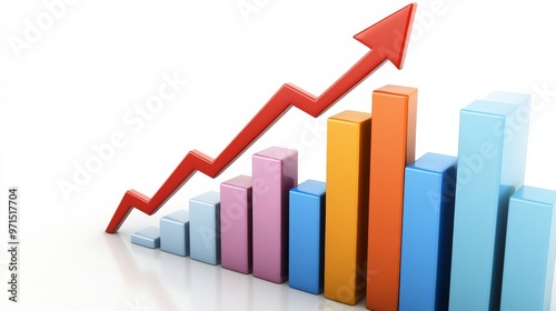 Free Download 3D Red Arrow Rising Above Colorful Bar Graph, Success, Growth, Business - GFXLoad