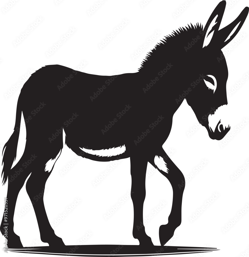 Obraz premium black donkey silhouette vector illustration on white background.genaretive ai