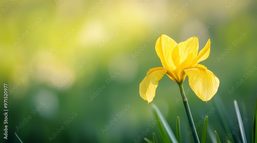 A tight shot of a yellow flower against a backdrop of green grass, with another bright yellow bloom emerging in the background A tight shot of a yellow flower against a backdrop of green grass, with another bright yellow bloom emerging in the background