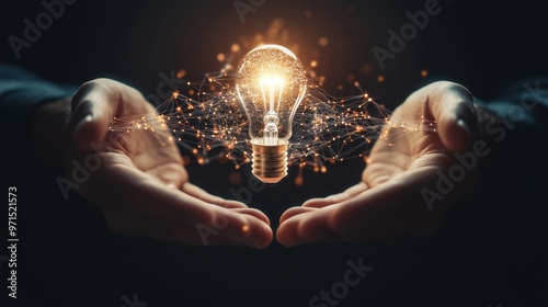 Wallpaper Mural A lightbulb floating between two hands, with a swirling path of symbols and abstract data connecting the hands, showing the transfer of innovative ideas Torontodigital.ca