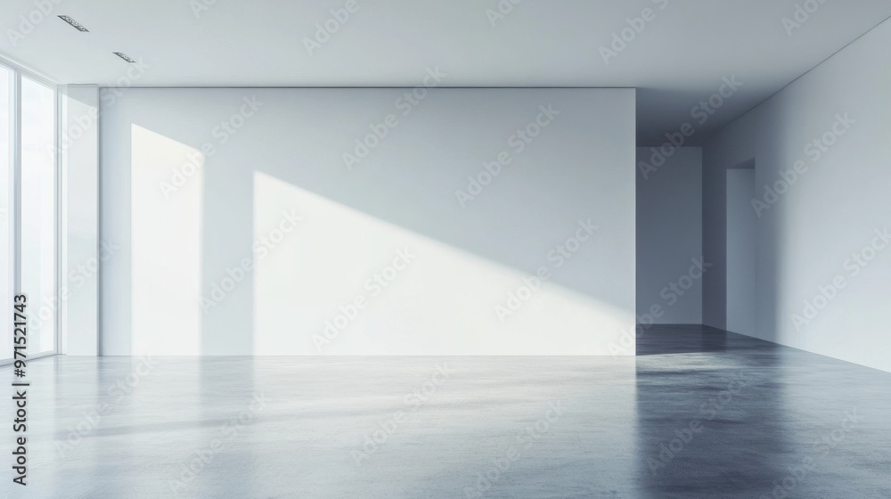 Empty Room with Sunlight, Concrete Floor, White Walls, Minimalist Interior, Modern Design, Interior Design, Contemporary Design Empty Room with Sunlight, Concrete Floor, White Walls, Minimalist Interior, Modern Design, Interior Design, Contemporary Design