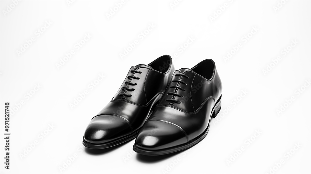 Black shoes on a white background, offering a striking contrast and emphasizing their refined style. Black shoes on a white background, offering a striking contrast and emphasizing their refined style.