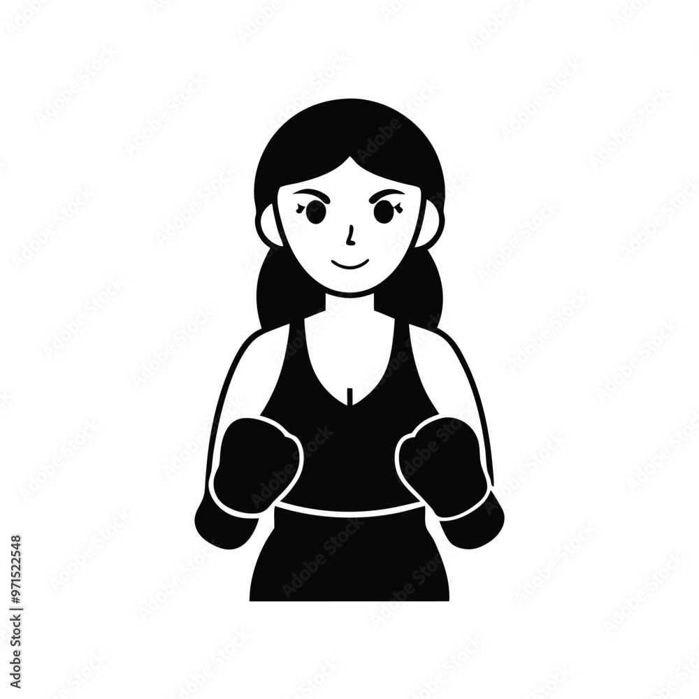 a beautiful female boxer fighter wearing gloves in black color, isolated on a white background a beautiful female boxer fighter wearing gloves in black color, isolated on a white background