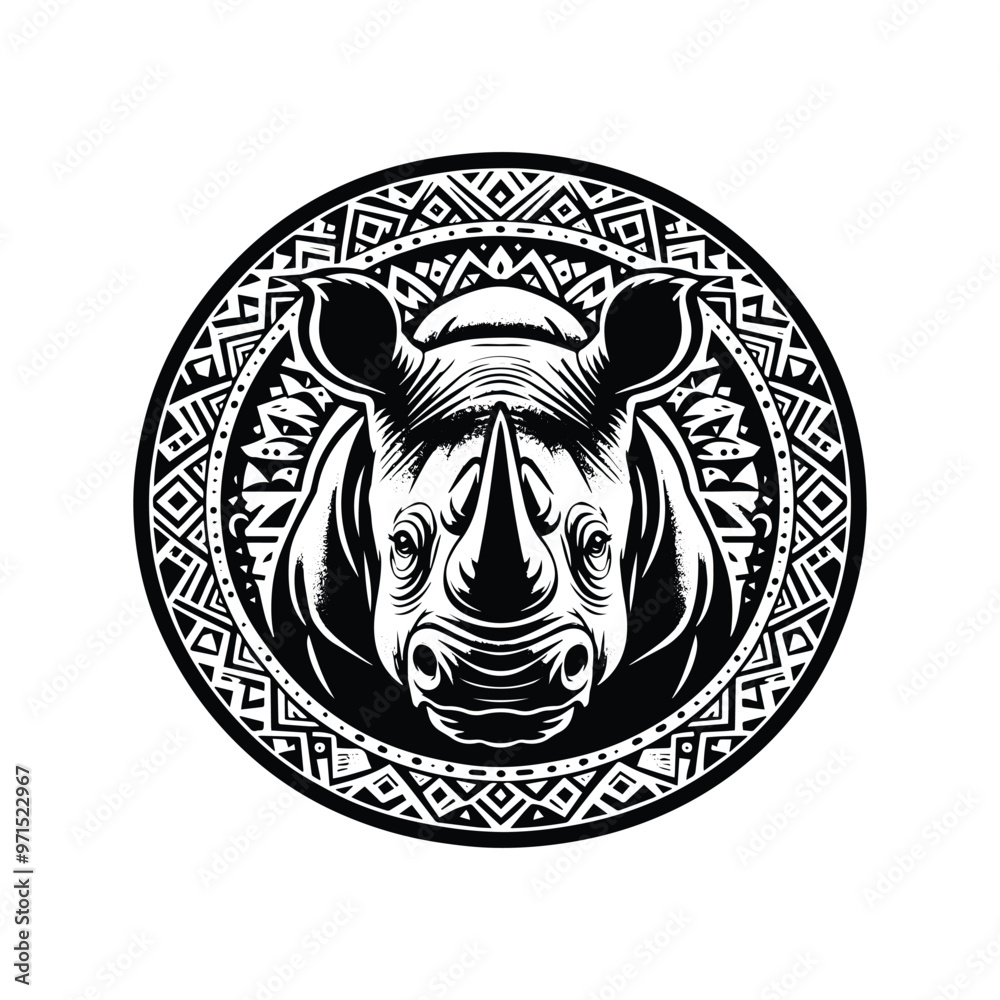 Rhinoceros in bohemian black and white silhouette illustration Rhinoceros in bohemian black and white silhouette illustration