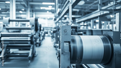 Industrial Factory Machinery Close-up Blurred Background, Rotating Spool, Metal, Machine, Industry, Manufacturing, Production