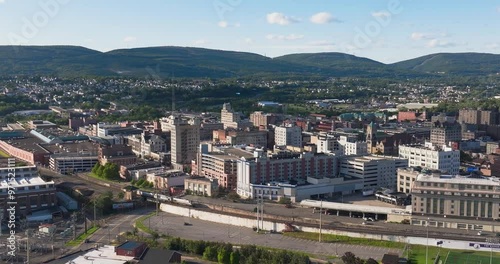 Late summer, early fall aerial, drone, video of the Scranton Pennsylvania skyline.  September 2024. photo